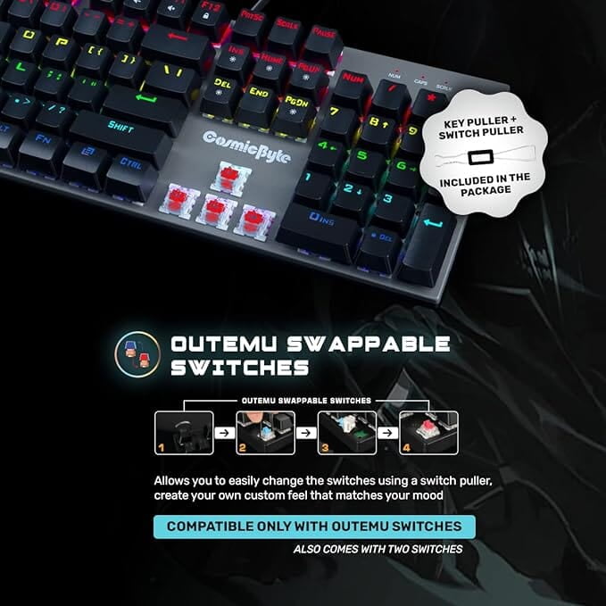 Cosmic Byte CB-GK-28 Vanth Mechanical Keyboard Upgraded with Swappable Outemu Red Switches and Rainbow LED Cosmic Byte CB-GK-28 Vanth Mechanical Keyboard Upgraded with Swappable Outemu Red Switches and Rainbow LED